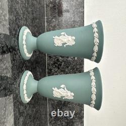 Wedgwood Jasperware Teal Sage Vase Trinket Box Plate Lidded Jar 6 pieces