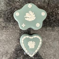 Wedgwood Jasperware Teal Sage Vase Trinket Box Plate Lidded Jar 6 pieces