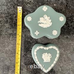 Wedgwood Jasperware Teal Sage Vase Trinket Box Plate Lidded Jar 6 pieces