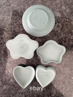 Wedgwood Jasperware Teal Sage Vase Trinket Box Plate Lidded Jar 6 pieces