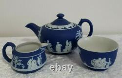Wedgwood Jasperware Teapot Jug/bowl Cobalt Blue/white C1920s