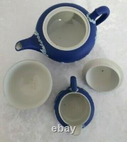Wedgwood Jasperware Teapot Jug/bowl Cobalt Blue/white C1920s