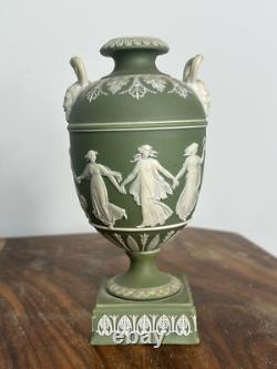 Wedgwood Jasperware Twin Handle Green Urn Vase