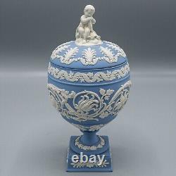 Wedgwood Jasperware Urn Arabesque Cupid Cherub Finial & Lid Blue & White