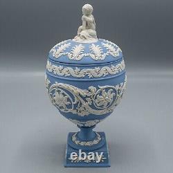 Wedgwood Jasperware Urn Arabesque Cupid Cherub Finial & Lid Blue & White