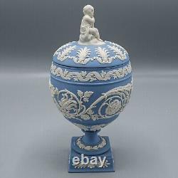 Wedgwood Jasperware Urn Arabesque Cupid Cherub Finial & Lid Blue & White