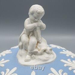 Wedgwood Jasperware Urn Arabesque Cupid Cherub Finial & Lid Blue & White