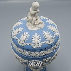 Wedgwood Jasperware Urn Arabesque Cupid Cherub Finial & Lid Blue & White