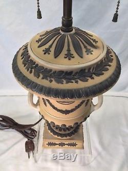 Wedgwood Jasperware Urn Lamp in Yellow Buff & Black, 24 Tall, Circa 1885-1930