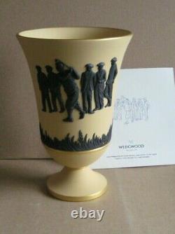 Wedgwood Jasperware Yellow Cane & Black Golfing Trophy Vase Limited Edition