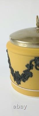 Wedgwood Jasperware Yellow and Black Dip Jam Pot Lion Head and Garland