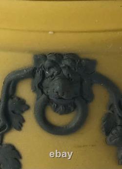 Wedgwood Jasperware Yellow and Black Dip Jam Pot Lion Head and Garland