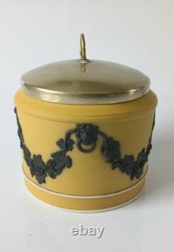 Wedgwood Jasperware Yellow and Black Dip Mustard Pot Lion Head and Garland