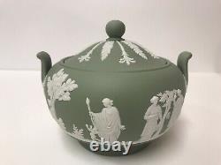 Wedgwood Jasperware green teapot plate creamer sugar bowl