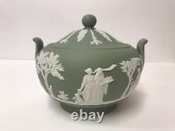 Wedgwood Jasperware green teapot plate creamer sugar bowl