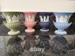 Wedgwood Jasperware pink Blue Navy Green Vases VGC