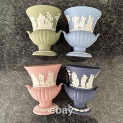 Wedgwood Jasperware pink Blue Navy Green Vases VGC