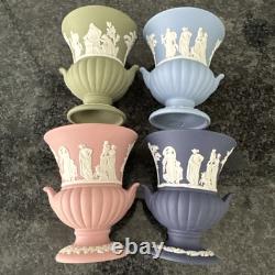 Wedgwood Jasperware pink Blue Navy Green Vases VGC