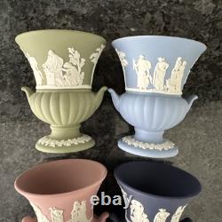 Wedgwood Jasperware pink Blue Navy Green Vases VGC