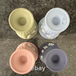 Wedgwood Jasperware pink Blue Navy Green Vases VGC