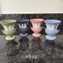 Wedgwood Jasperware pink Blue Navy Green Vases VGC