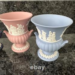 Wedgwood Jasperware pink Blue Navy Green Vases VGC