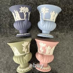 Wedgwood Jasperware pink Blue Navy Green Vases VGC