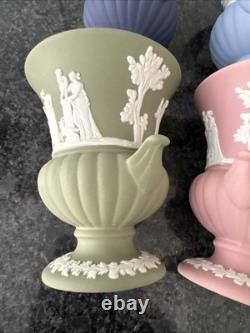 Wedgwood Jasperware pink Blue Navy Green Vases VGC