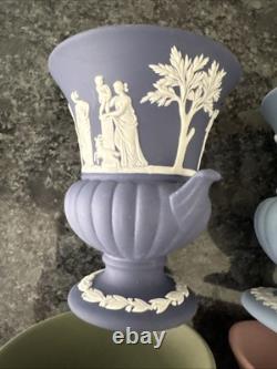 Wedgwood Jasperware pink Blue Navy Green Vases VGC