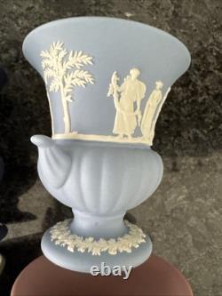 Wedgwood Jasperware pink Blue Navy Green Vases VGC