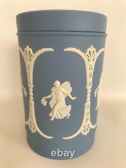 Wedgwood Large Blue jasperware Harrods Lidded jar in excellent condition