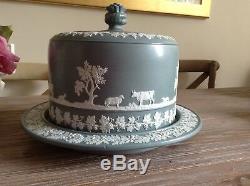 Wedgwood Large Vintage Blue Grey Jasperware Cheese Dome & Stand