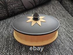 Wedgwood Library Collection Black And Cane Jasperware Oval Lidded Column Box