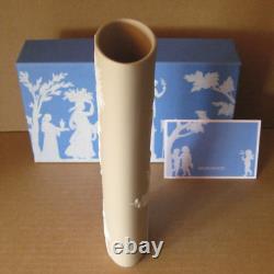 Wedgwood Light Taupe Brown Jasperware Prunus Oval Tubular Vase