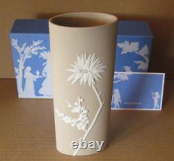 Wedgwood Light Taupe Brown Jasperware Prunus Oval Tubular Vase