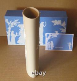 Wedgwood Light Taupe Brown Jasperware Prunus Oval Tubular Vase