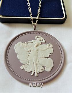 Wedgwood Lilac Jasper Cameo Zephyr Lge Pendant Necklace Silver HM 1975 Boxed