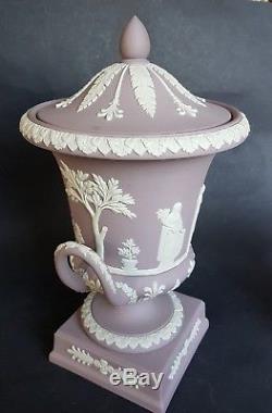 Wedgwood Lilac Jasper ware Pedestal Campana Urn with Lid 11.5 / 29 cm tall