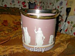 Wedgwood Lilac Jasperware Biscuit Barrel Silver Plate adornment VictorianNice