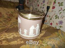Wedgwood Lilac Jasperware Biscuit Barrel Silver Plate adornment VictorianNice