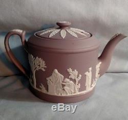 Wedgwood Lilac Jasperware Teapot, Sugar, and Creamer