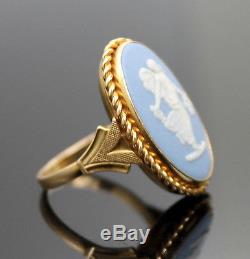 Wedgwood Made In England Cameo Blue Jasperware Solid 14k Yellow Gold Ring 6.25