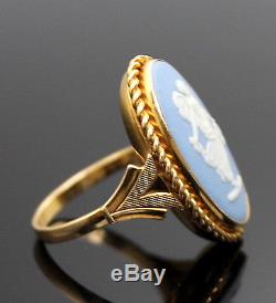 Wedgwood Made In England Cameo Blue Jasperware Solid 14k Yellow Gold Ring 6.25