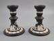 Wedgwood Matte Black Jasperware Candlesticks With White Classical Reliefs, 1965