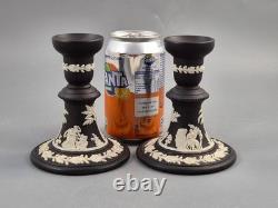Wedgwood Matte Black Jasperware Candlesticks with White Classical Reliefs, 1965