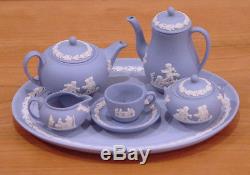 Wedgwood Mini / Miniature Blue Jasperware 10 Piece Tea & Coffee Set With Tray