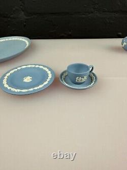 Wedgwood Miniature Jasper Ware Blue and White Tea Set With Tray Jug Sugar Teapot