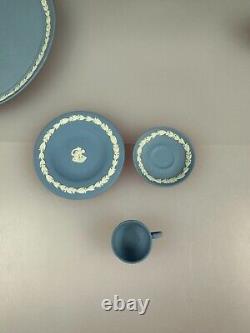 Wedgwood Miniature Jasper Ware Blue and White Tea Set With Tray Jug Sugar Teapot