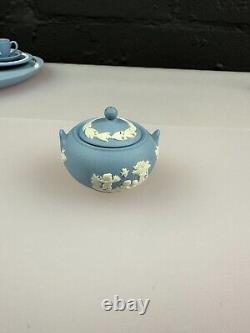 Wedgwood Miniature Jasper Ware Blue and White Tea Set With Tray Jug Sugar Teapot