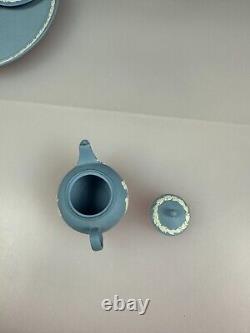 Wedgwood Miniature Jasper Ware Blue and White Tea Set With Tray Jug Sugar Teapot